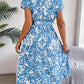 Printed V-Neck Short Sleeve Dress