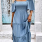 Smocked Square Neck Frill Trim Dress