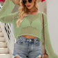 Openwork Round Neck Dropped Shoulder Knit Top