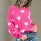 Heart Round Neck Dropped Shoulder Sweater