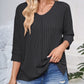 Full Size Textured Round Neck Three-Quarter Sleeve Blouse