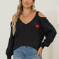 Cable-Knit Heart V-Neck Sweater