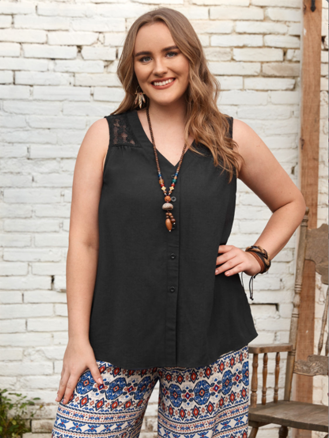 Plus Size Black V-Neck Tank