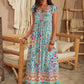 Ruffled Printed Tie Neck Cap Sleeve Dress