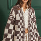 Checkered Open Front Long Sleeve Cardigan