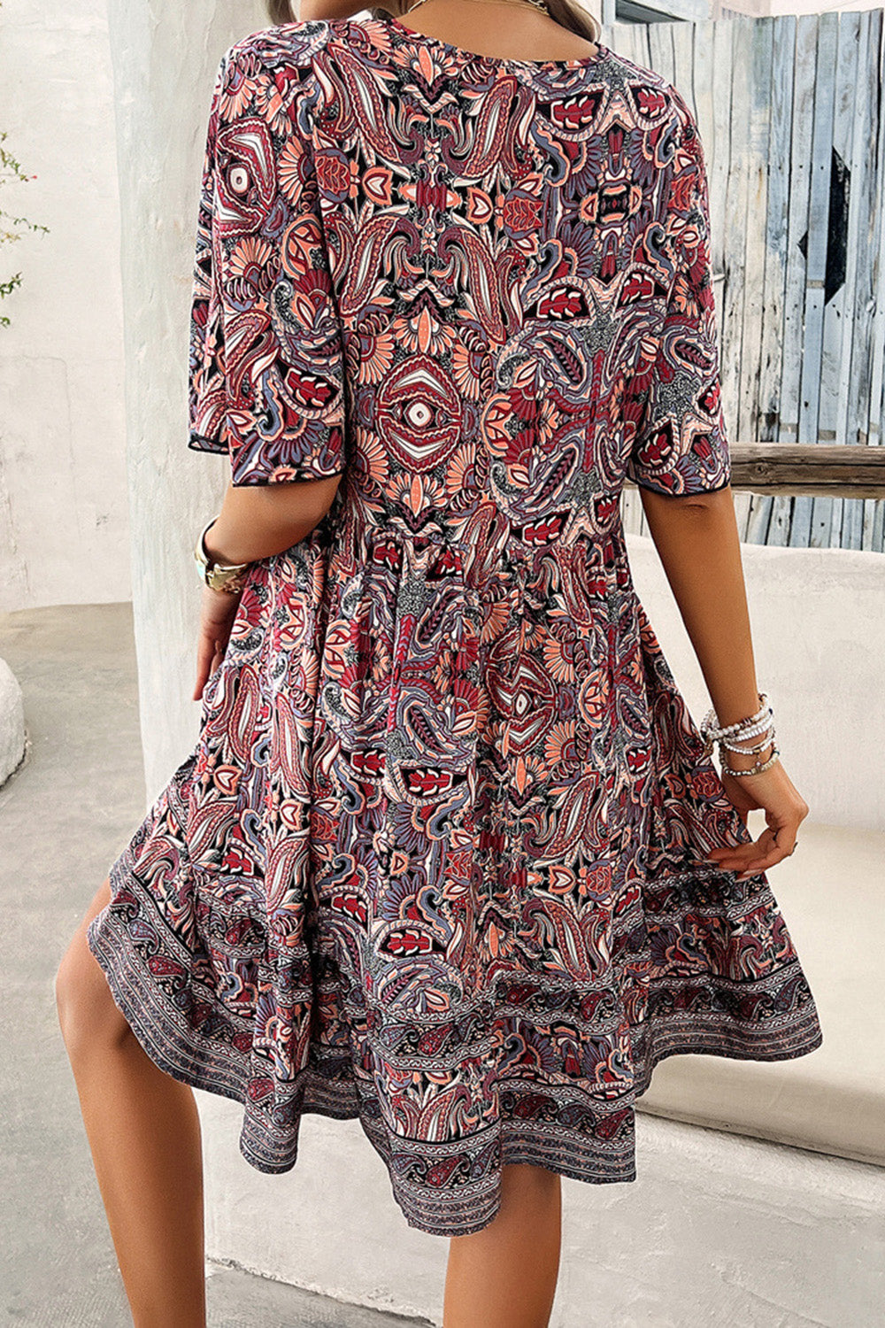 BeyondCute Printed V-Neck Half Sleeve Mini Dress