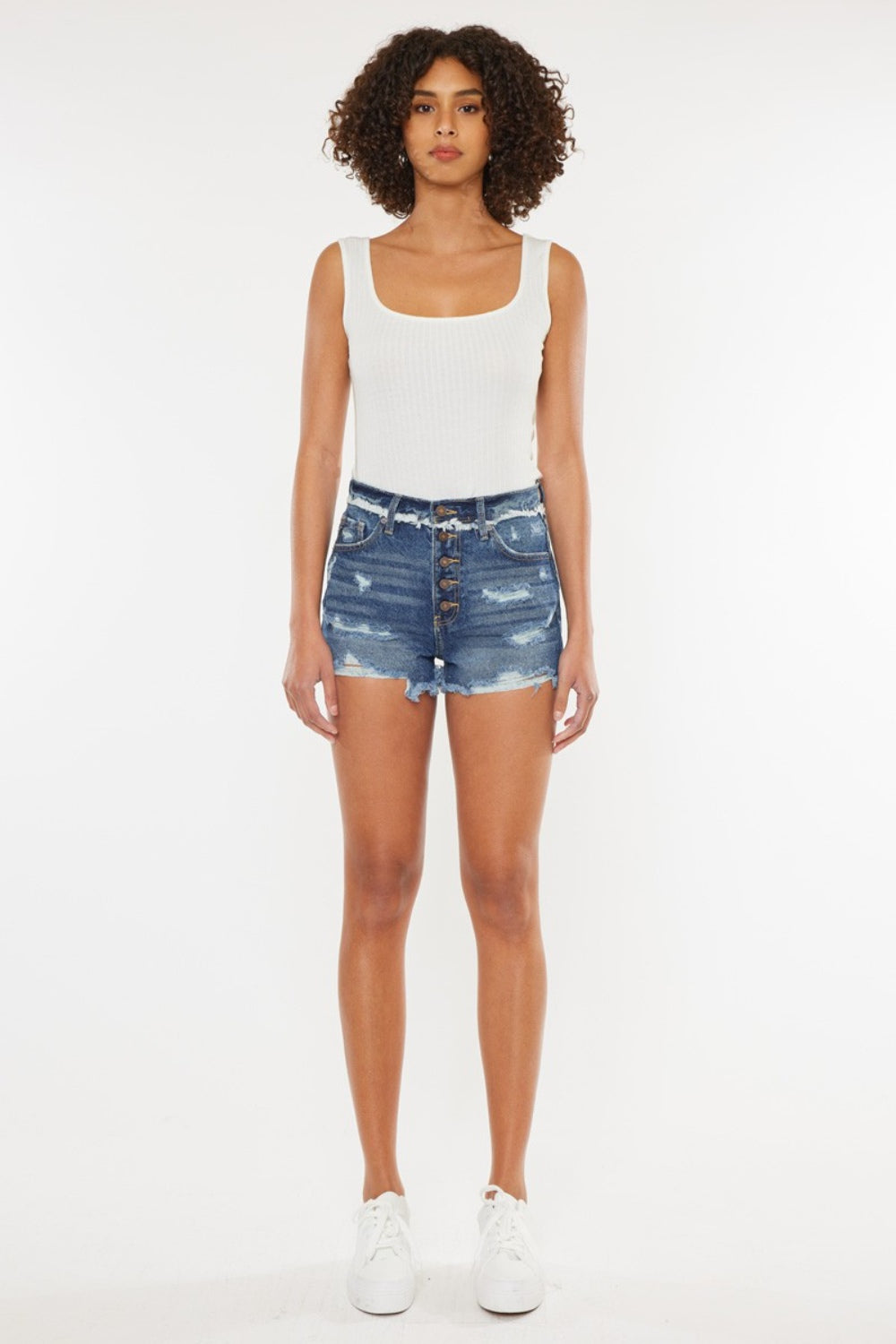 Kancan Distressed Button Fly Denim Shorts *