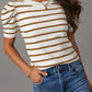 Striped Round Neck Puff Sleeve Knit Top