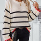 Striped Round Neck Dropped Shoulder Sweater