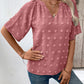 Swiss Dot Notched Half Sleeve Blouse