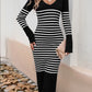 Striped V-Neck Long Sleeve Sweater Dress