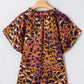 Leopard Notched Short Sleeve Blouse