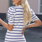 Striped Round Neck Puff Sleeve Knit Top