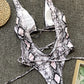 Lace-Up Backless Plunge One-Piece Swimwear
