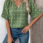 Swiss Dot Notched Half Sleeve Blouse