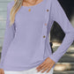 Decorative Button Round Neck Long Sleeve T-Shirt