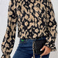 Frill Leopard Mock Neck Flounce Sleeve Blouse