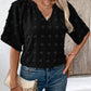 Swiss Dot Notched Half Sleeve Blouse