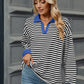 Striped Johnny Collar Long Sleeve Sweatshirt