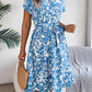 Printed V-Neck Short Sleeve Dress
