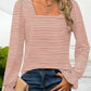 Striped Square Neck Flounce Sleeve Top