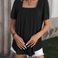 Ruched Square Neck Short Sleeve Blouse