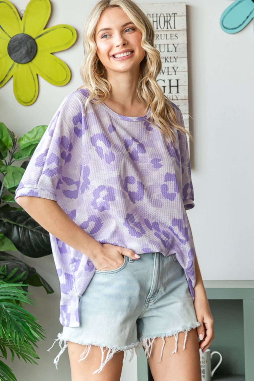 HOPELY Print Waffle Oversized T-Shirt *