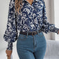 Printed Collared Neck Lantern Sleeve Shirt