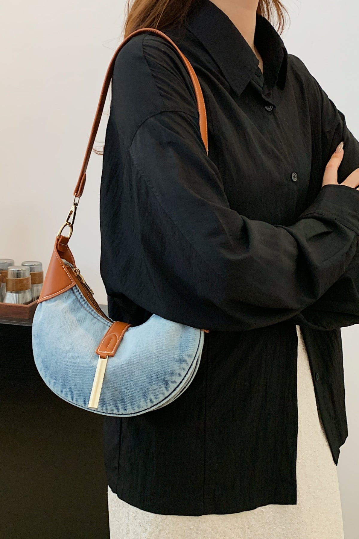 Contrast Denim Shoulder Bag