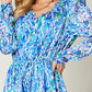 Double Take Full Size Printed Drawstring Waist Long Sleeve Dress