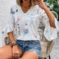 Ruffled Printed V-Neck Half Sleeve Blouse