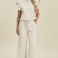 Double Take Full Size Texture Ruffle Short Sleeve Top and Wide Leg Pants Set
