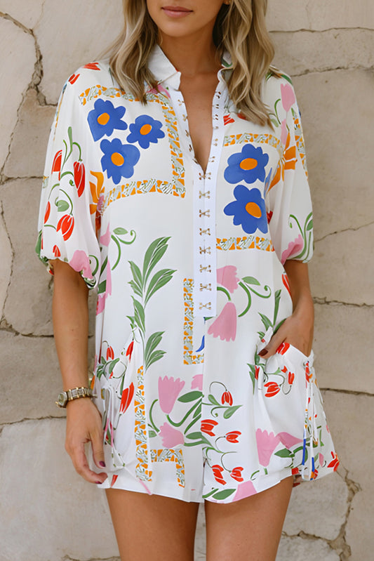 Pocketed Printed Half Sleeve Romper