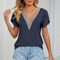 Contrast Trim Petal Sleeve V-Neck Top