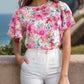 Full Size Floral Round Neck Flutter Sleeve Blouse
