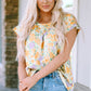 Printed Round Neck Cap Sleeve Blouse