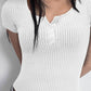 Devine Button Detail Round Neck Short Sleeve T-Shirt