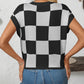 Mandy Checkered Round Neck Cap Sleeve Knit Top