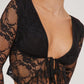 Tied Plunge Long Sleeve Lace Cropped Shirt