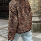 Perfee Leopard Open Front Long Sleeve Jacket