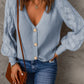 Openwork V-Neck Button Up Cardigan