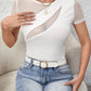 Mesh Patchwork Round Neck Short Sleeve Top