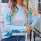 Flower Round Neck Long Sleeve Sweater