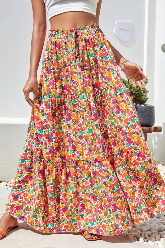 Floral Printed Elastic Waist Maxi Skirt