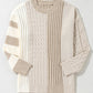 Cable-Knit Color Block Round Neck Sweater