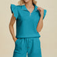 Double Take Full Size Texture Flounce Sleeve Top and Shorts Set