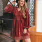 Plus Size Lace Detail V-Neck Long Sleeve Mini Dress