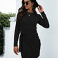 Tied Round Neck Long Sleeve Mini Dress