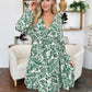 Double Take Full Size Printed Ruched Balloon Sleeve Dress