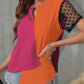 Color Block Notched Short Sleeve T-Shirt